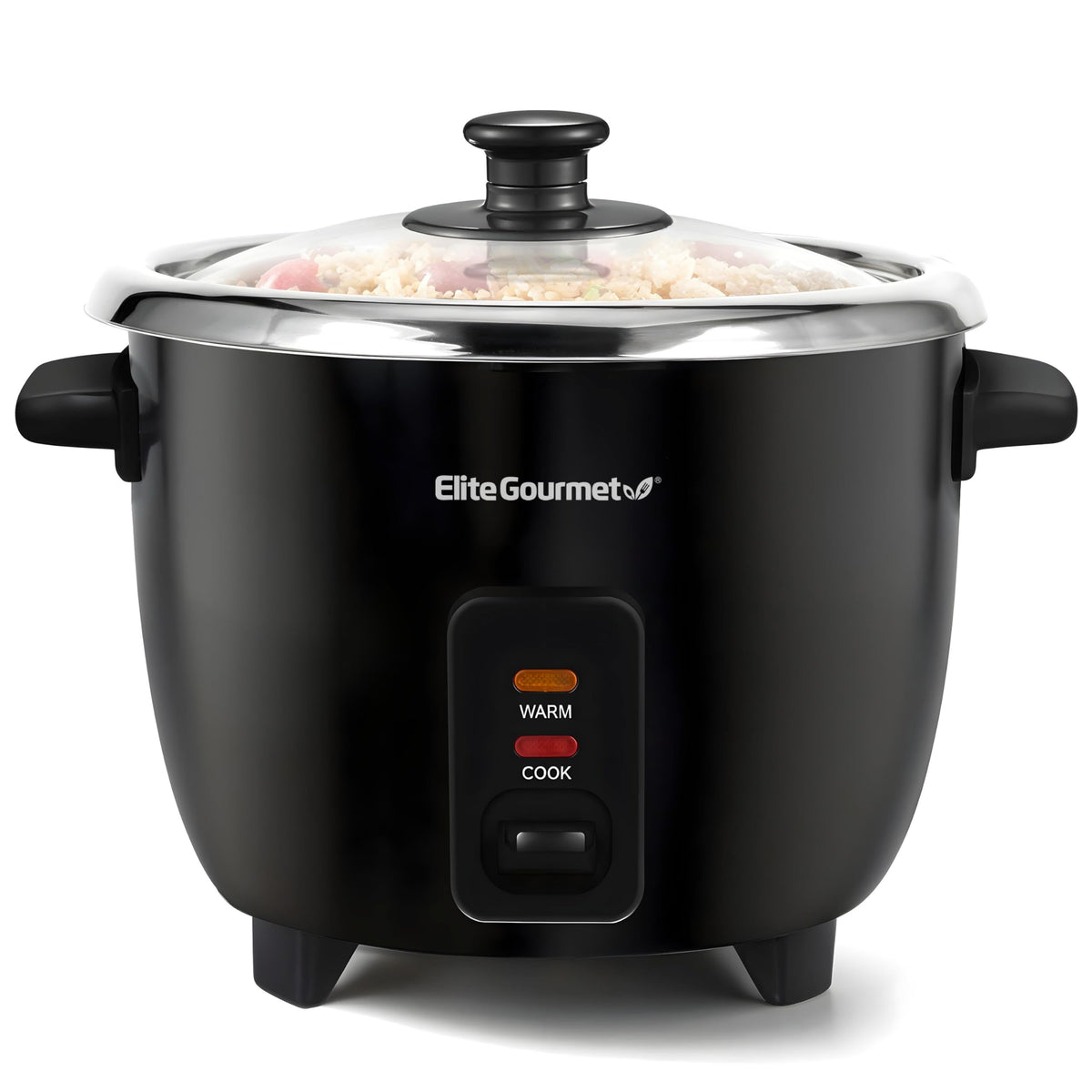 Elite Gourmet frente del aparato mostrando diseño compacto y ventaja de ahorro de espacio