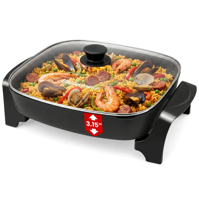 Elite Gourmet front view with lid closed showing compact footprint and even heating