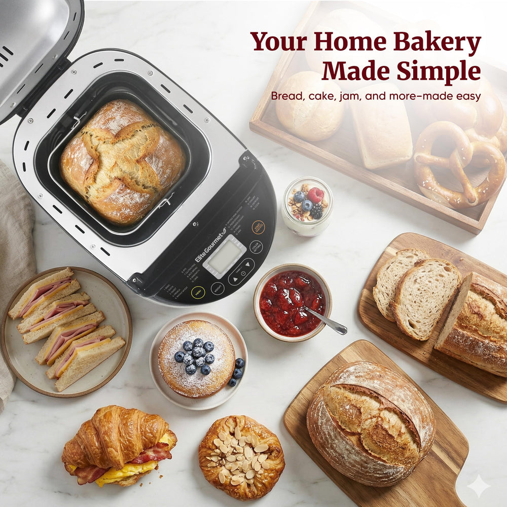 Elite Gourmet in a modern kitchen with fresh bread highlighting convenience for busy households