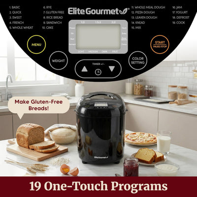 Elite Gourmet sliced loaf on wooden board showing fresh texture and homemade quality benefit