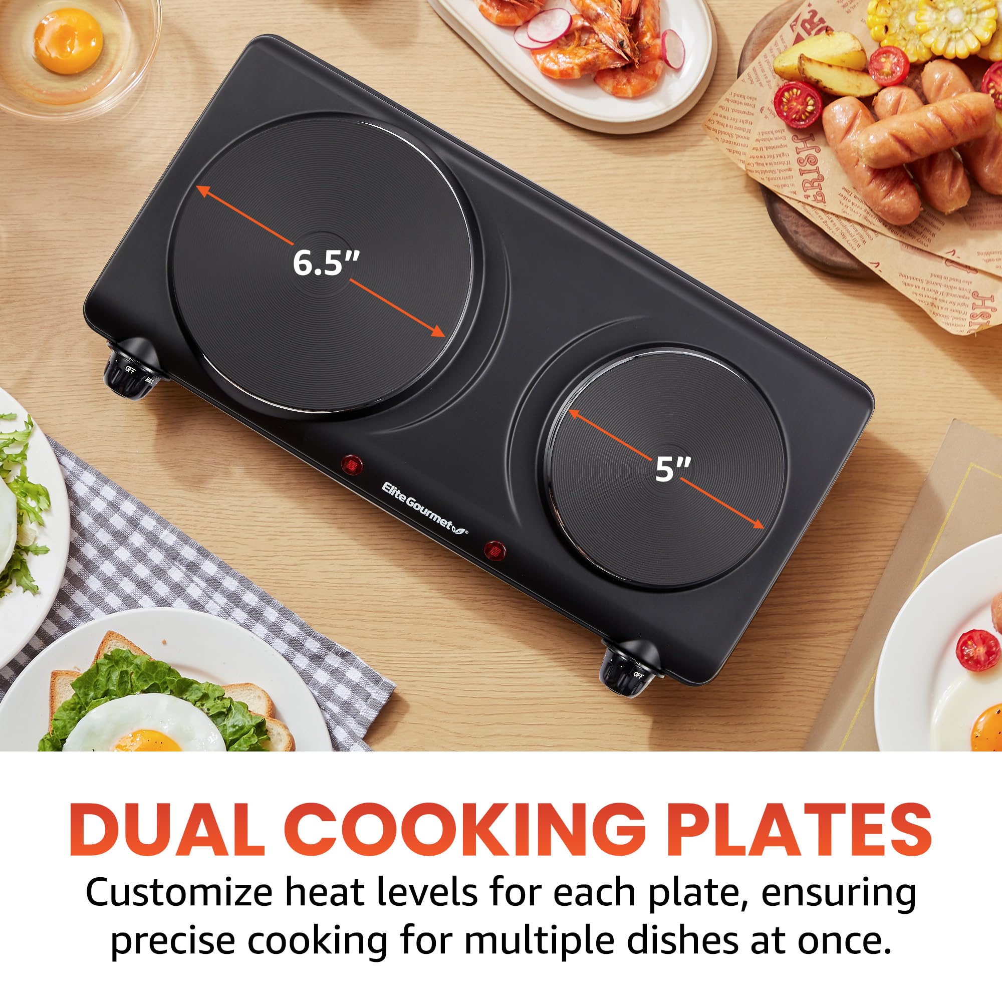 Elite Gourmet en uso con ollas pequeñas para cocinar dos platos a la vez