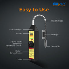 Elitech WJL-6000S panel con luces e indicadores, confirma detección y batería