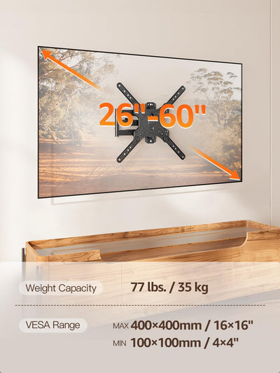 ELIVED diagram of tilt and swivel angles displaying adjustable viewing benefits