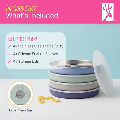 Elk and Friends suction sleeve attached to highchair tray reducing spills and sliding
