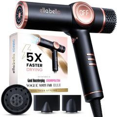 ELLA BELLA front view showing compact dryer and ergonomic grip for comfortable styling