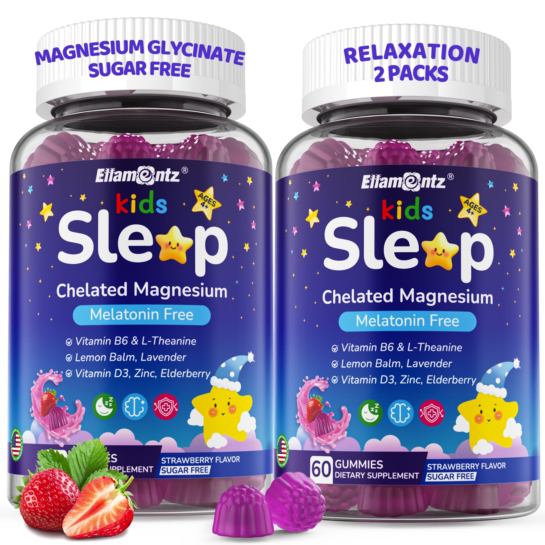 ELLAMENTZ caja frontal de gominolas nocturnas mostrando la marca y beneficios