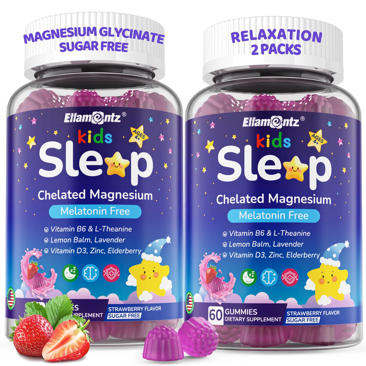 ELLAMENTZ caja frontal de gominolas nocturnas mostrando la marca y beneficios