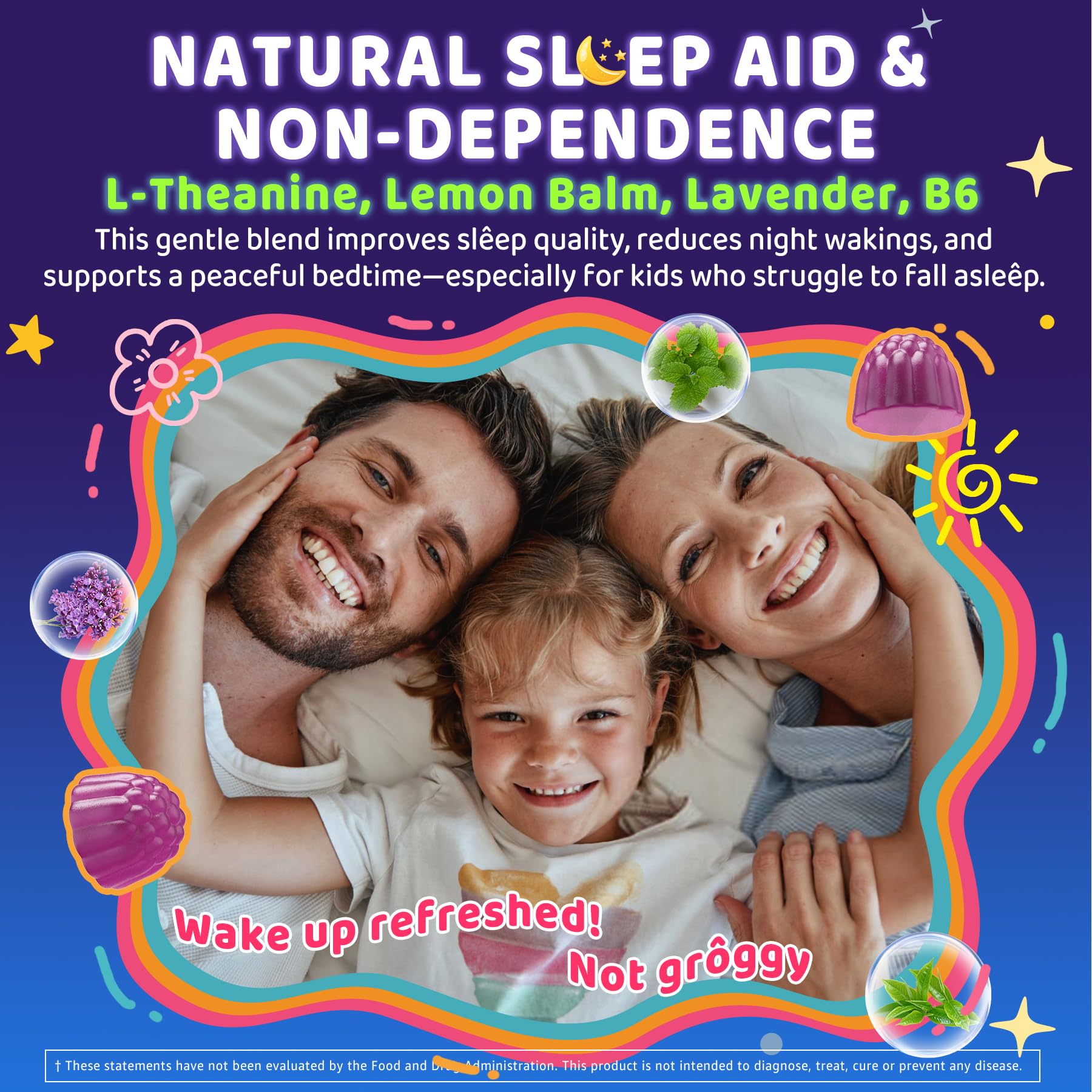 ELLAMENTZ gominolas sobre mesita en dormitorio, sugiere rutina nocturna calmada