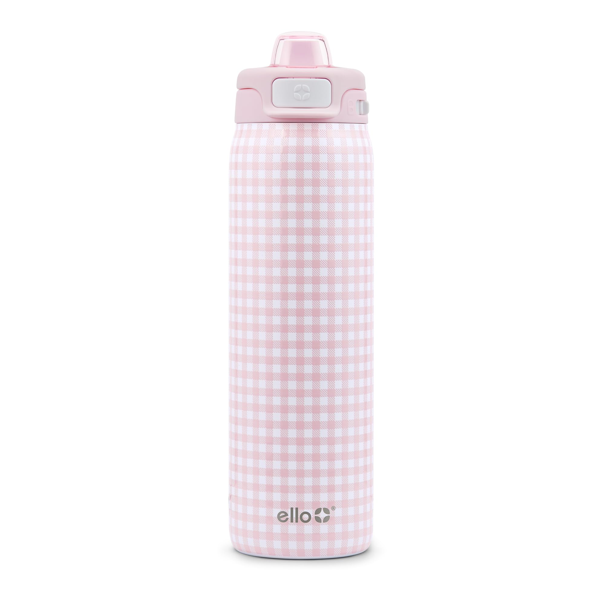 Ello botella frontal rosa gingham elegante y resistente para uso diario