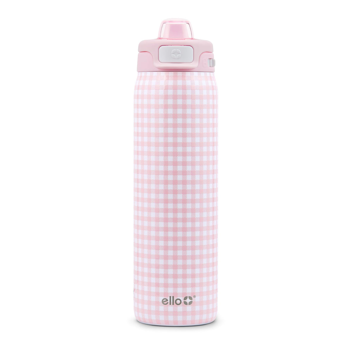 Ello botella frontal rosa gingham elegante y resistente para uso diario