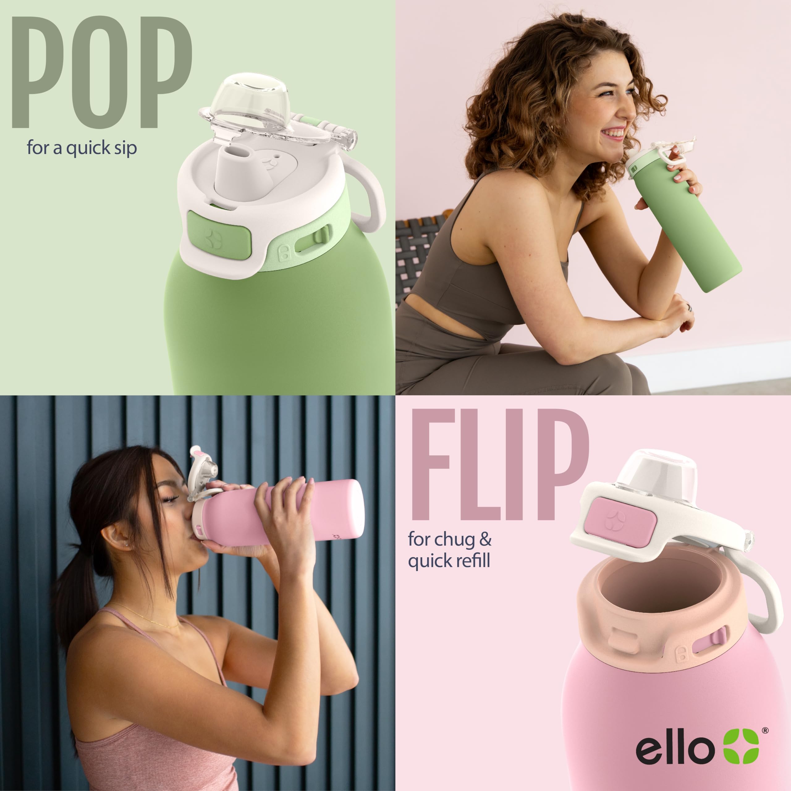 Ello mostrando modo sorbo con pajilla, cómodo para beber mientras caminas