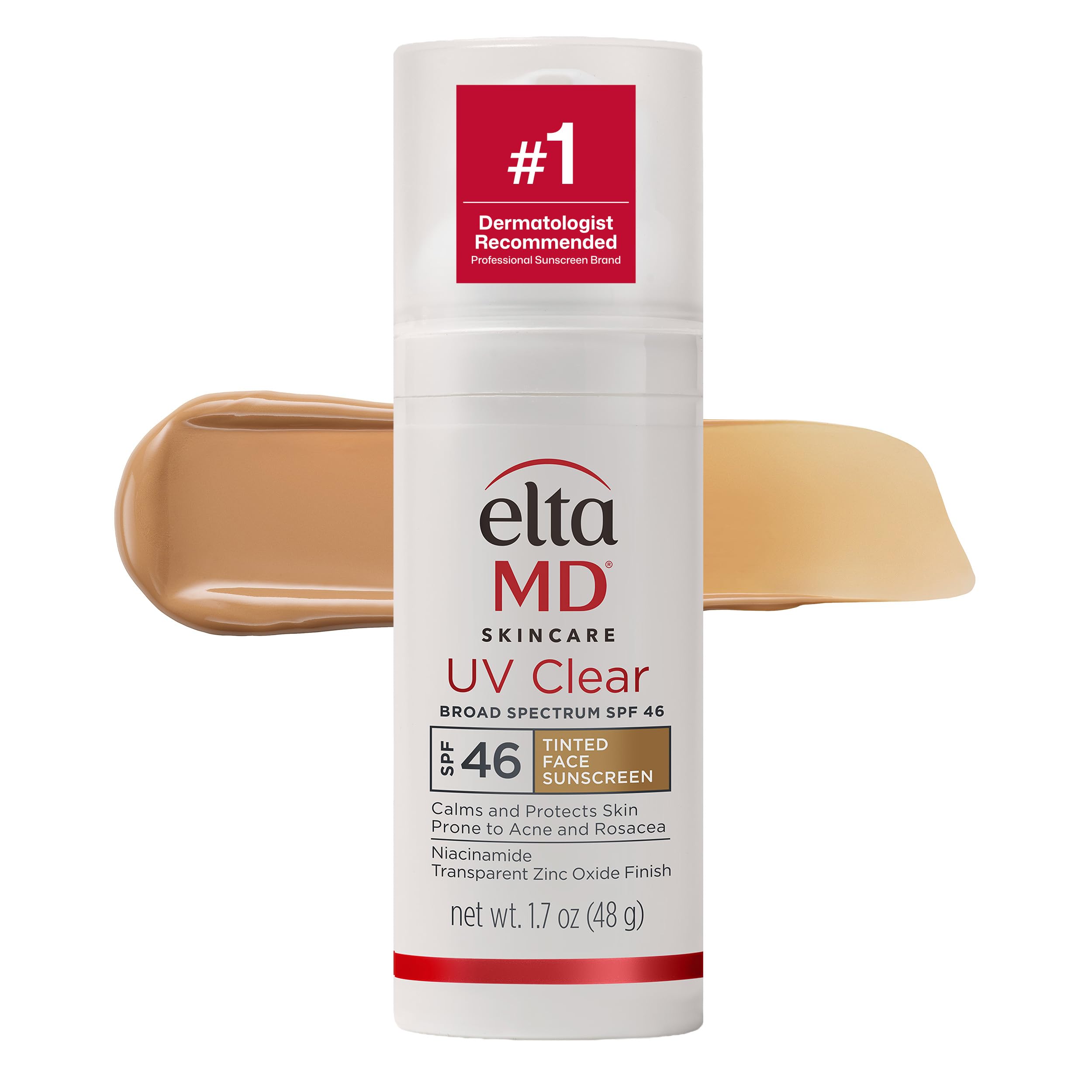 EltaMD envase frontal mostrando SPF 46 y tono teñido, protección visible