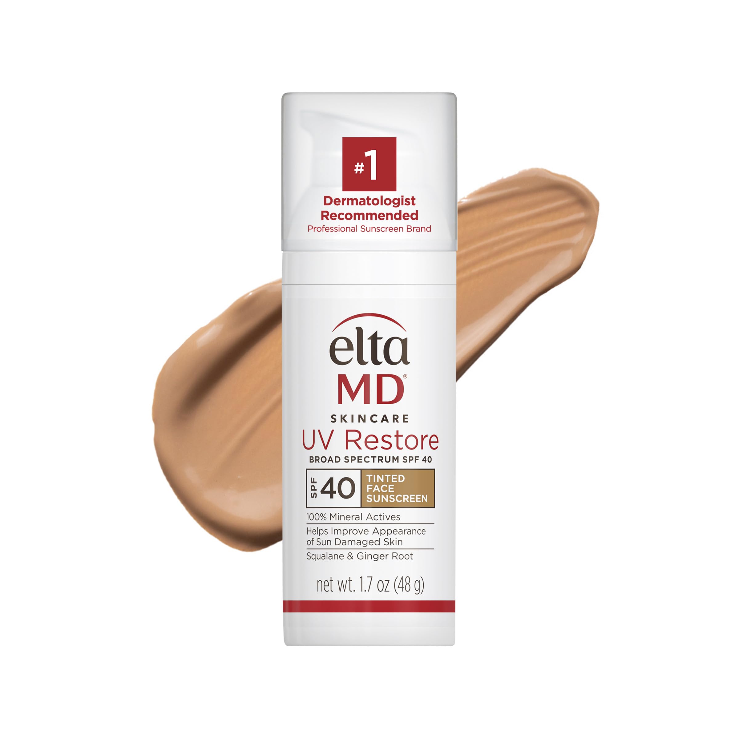 EltaMD tubo frontal mostrando el protector facial con tono y etiqueta clara