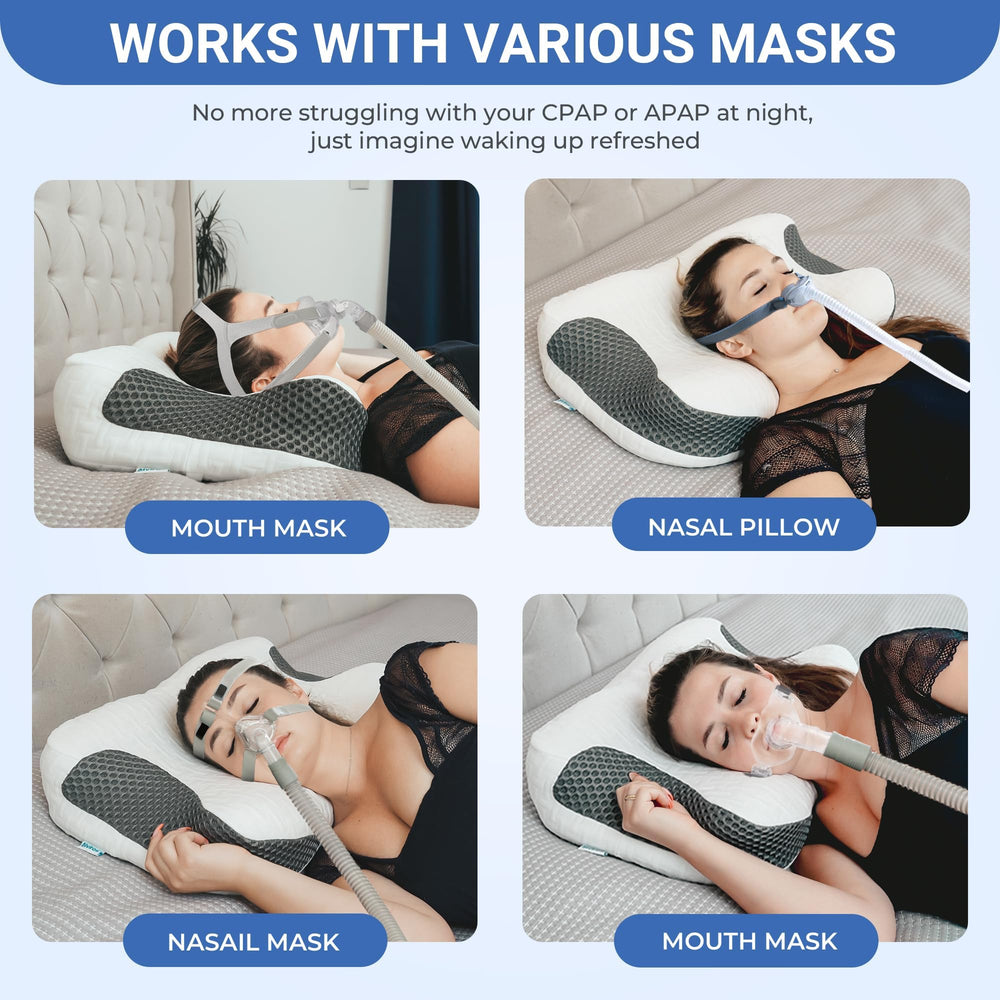 Elviros detalle del corte lateral acomodando mascarilla CPAP y evitando tirones