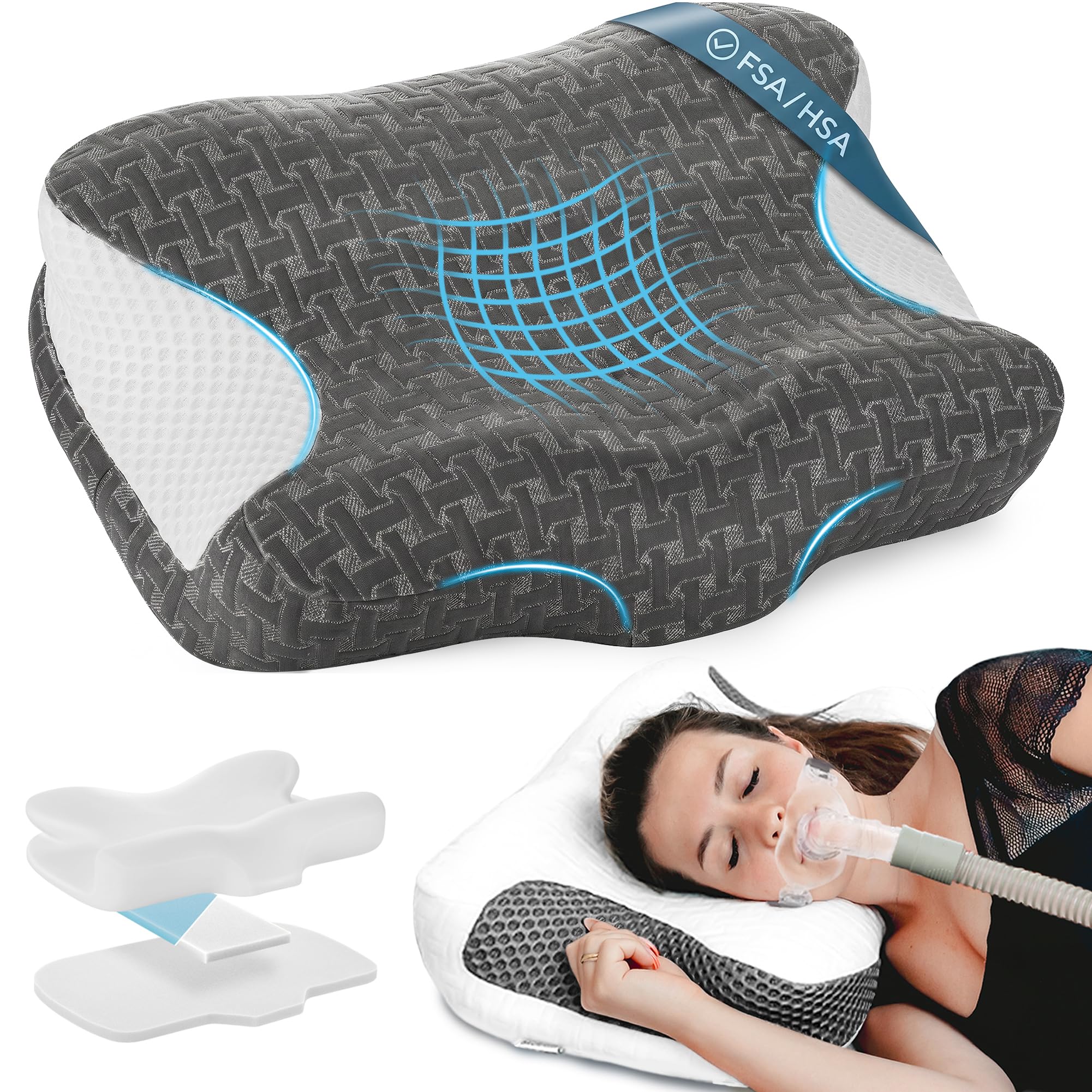 Elviros vista frontal del cojín mostrando forma ergonómica y beneficio de soporte
