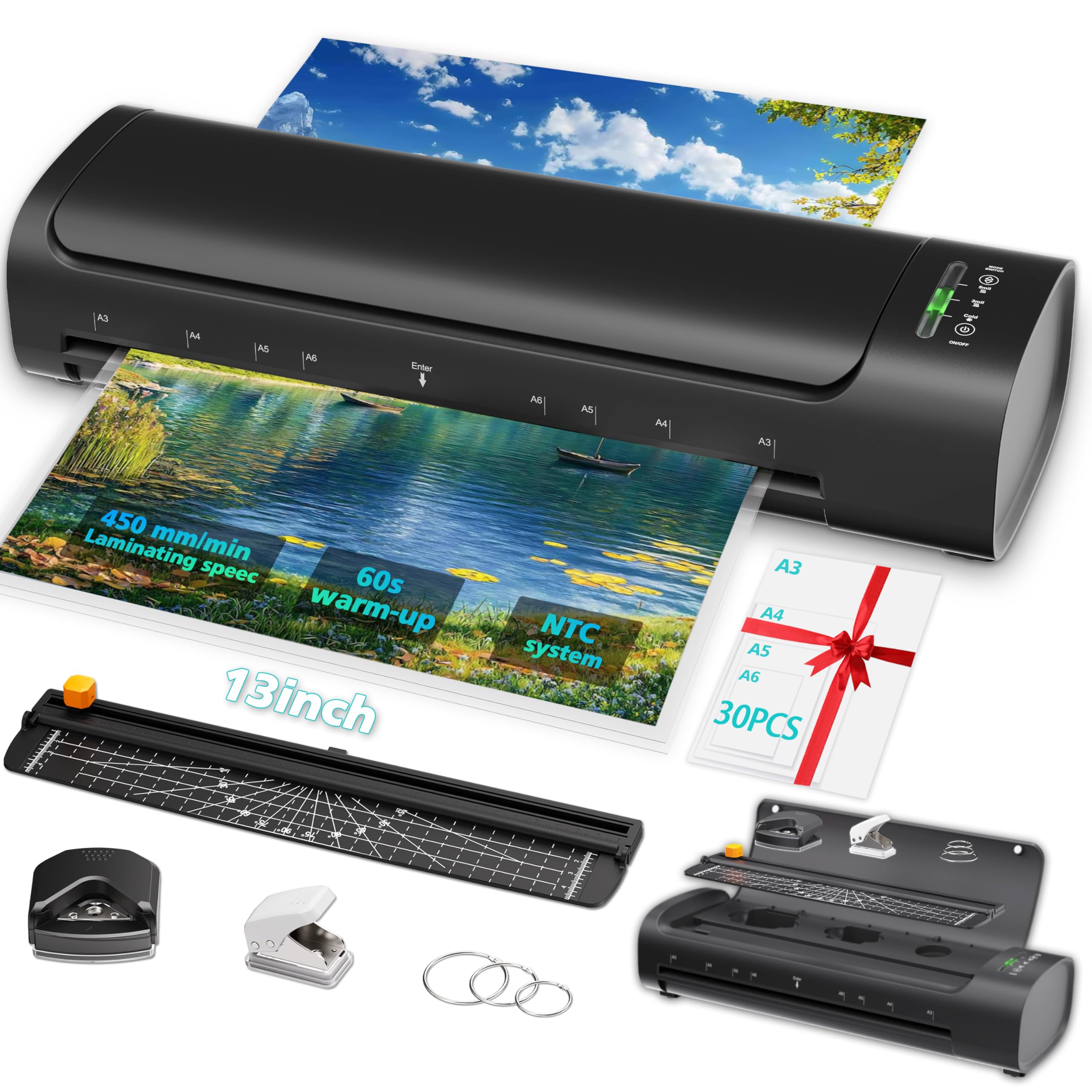 Elysine front view showing machine and included accessories for organized use
