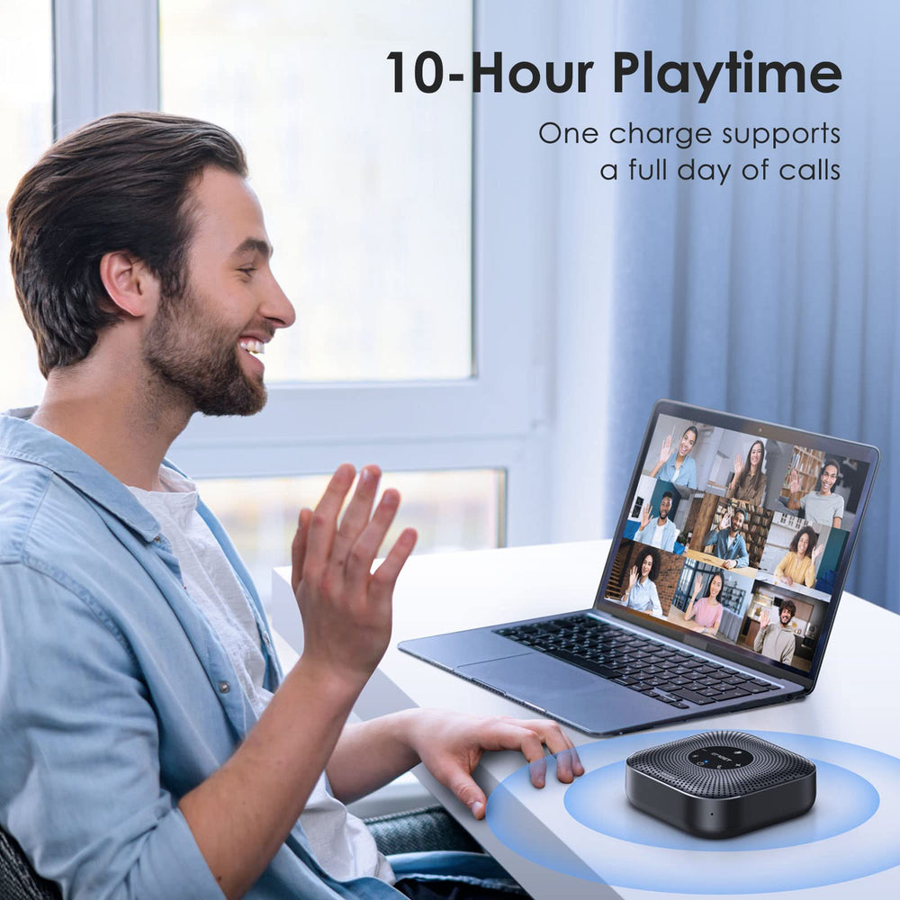 Two EMEET devices linked to demonstrate Daisy Chain expansion for larger rooms