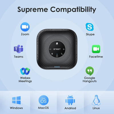 EMEET M0 Plus on desk during a video call showing clearer group conversation benefit