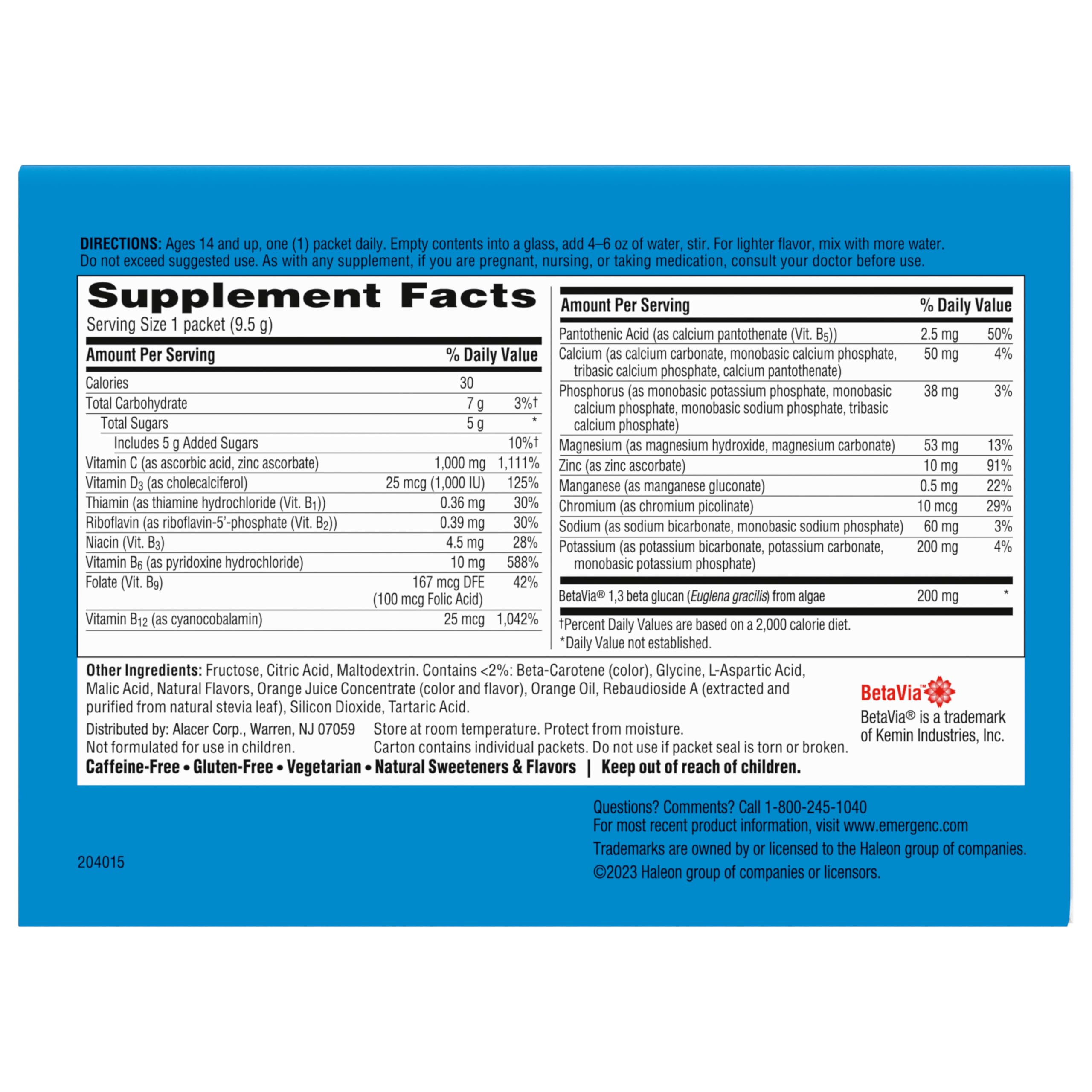 Emergen-C packets lined inside box showing full fifty-count supply convenience