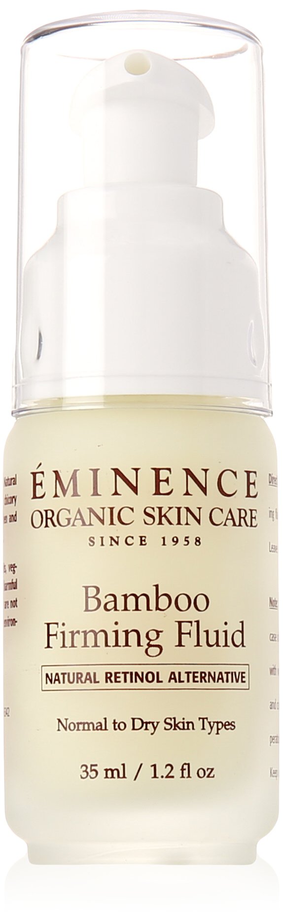Eminence Bamboo Firming Fluid frasco frontal mostrando etiqueta y tamaño