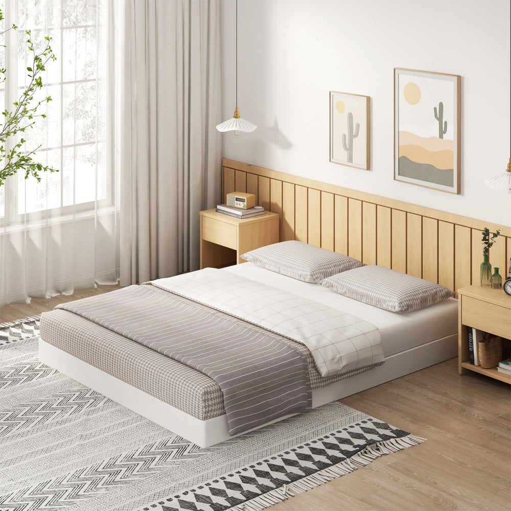 EMODA metal slat structure close-up highlighting sturdy steel slats benefit: even mattress support