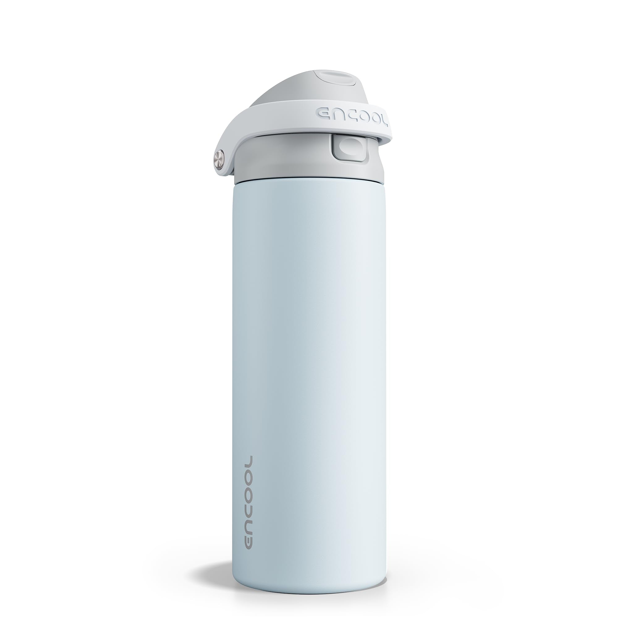 ENCOOL frente de la botella Misty Grey mostrando diseño y beneficio antigoteo
