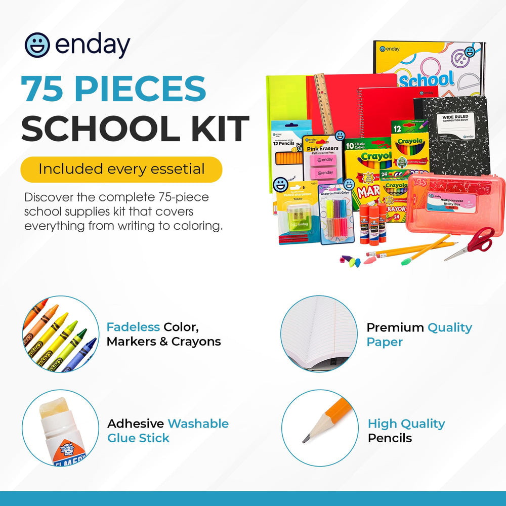 Enday crayons markers and colored pencils spread for creative projects