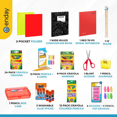 Enday notebooks and two-pocket folders organized for quick use