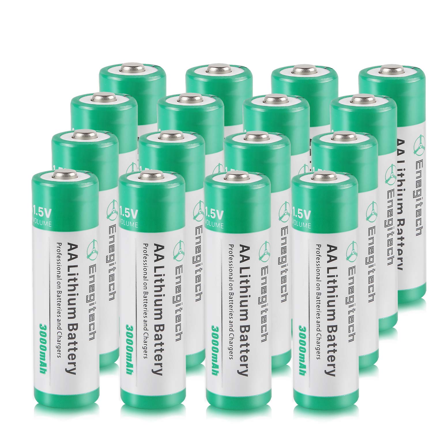 Enegitech pack de 16 pilas AA frontal mostrando cantidad y compatibilidad