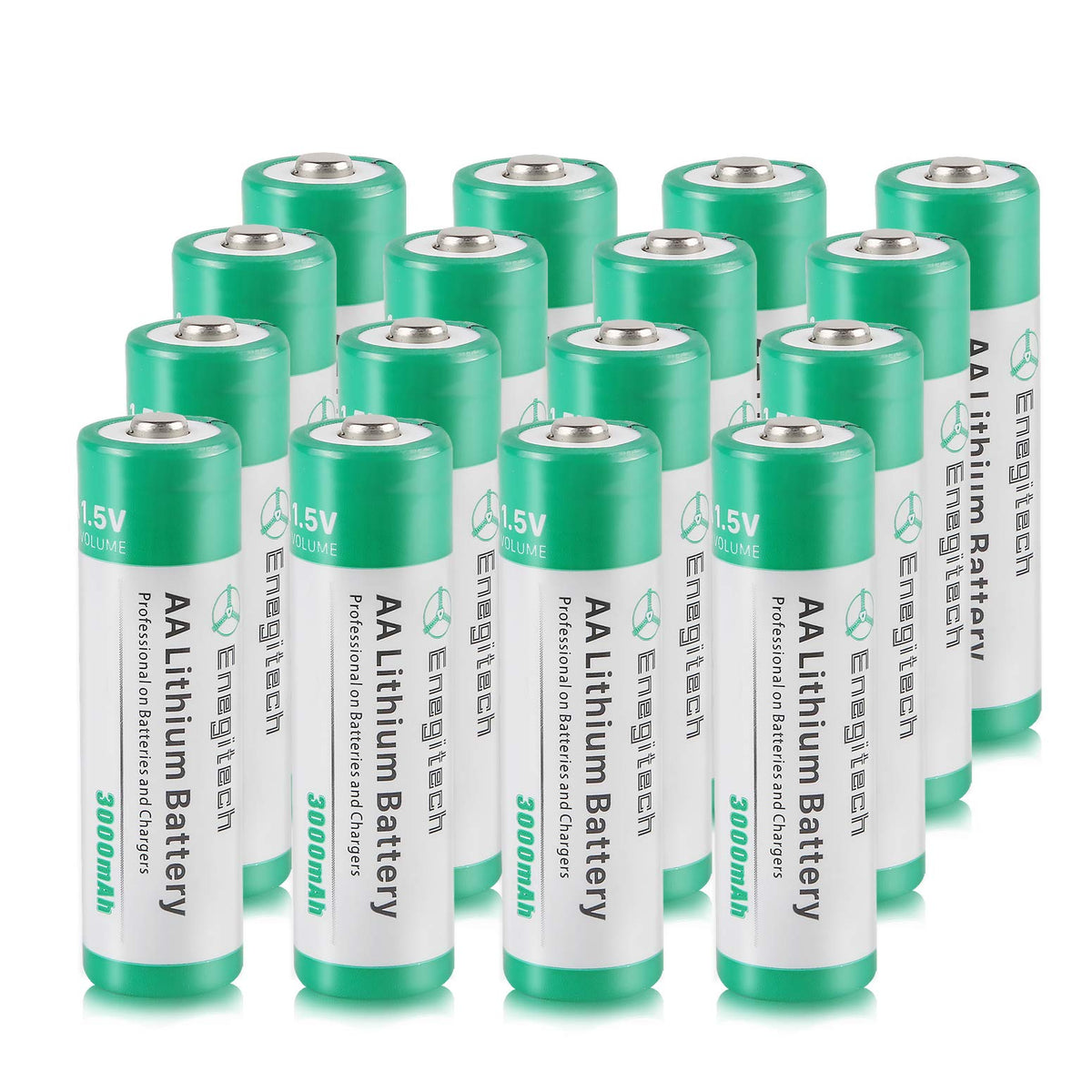 Enegitech pack de 16 pilas AA frontal mostrando cantidad y compatibilidad