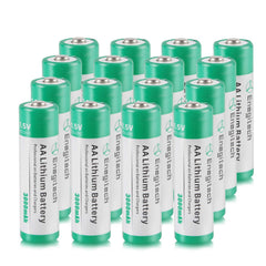 Enegitech pack de 16 pilas AA frontal mostrando cantidad y compatibilidad