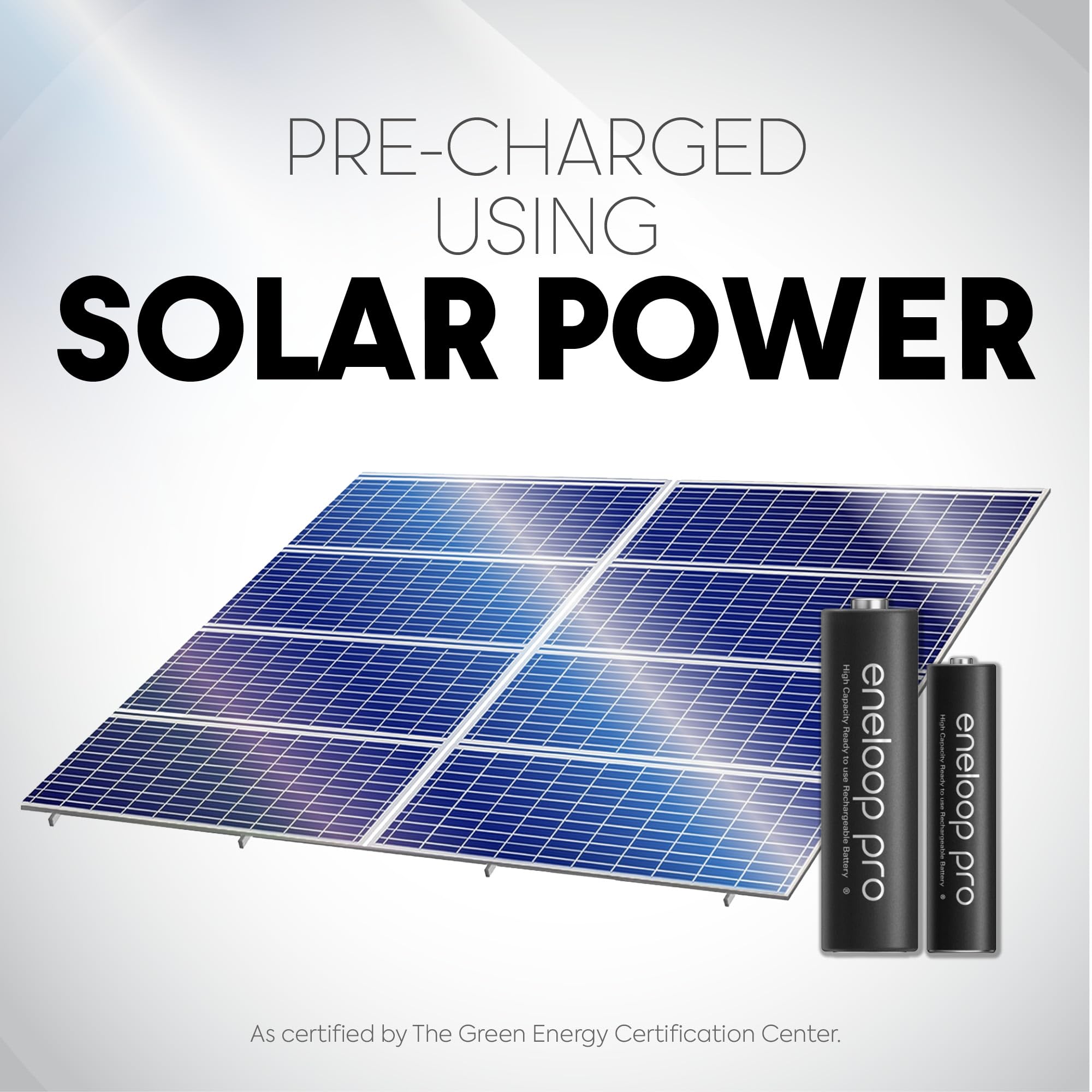 eneloop Panasonic paquete abierto con pilas listas para usar y energía solar de fábrica