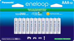 Eneloop paquete frontal mostrando 12 baterías listos para usar