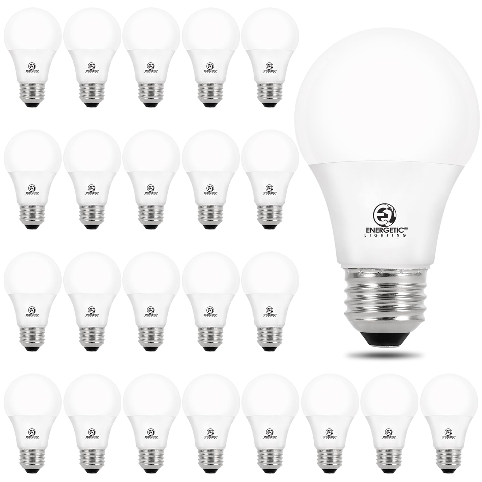 E ENERGETIC LIGHTING front packaging showing full 24-pack and product benefit of bulk savings