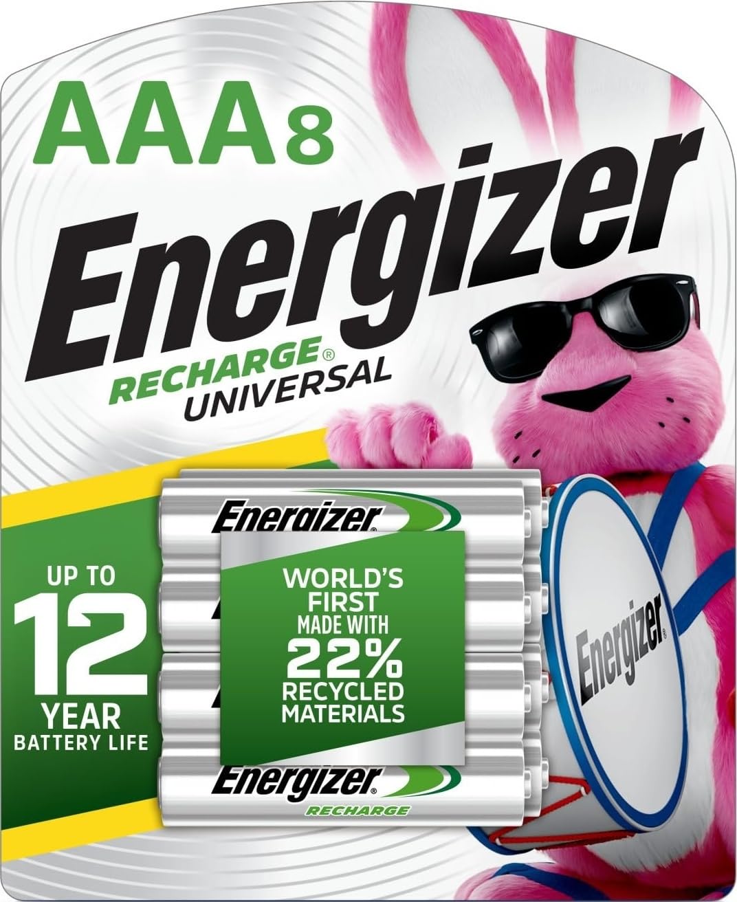 Energizer AAA front packaging showing 8-pack and brand benefit