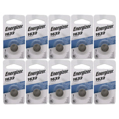 Energizer CR1632 frontal del empaque mostrando 10 pilas y facilidad de almacenamiento