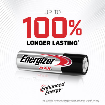 Energizer detalle de pila AA con superficie y texto de duración superior