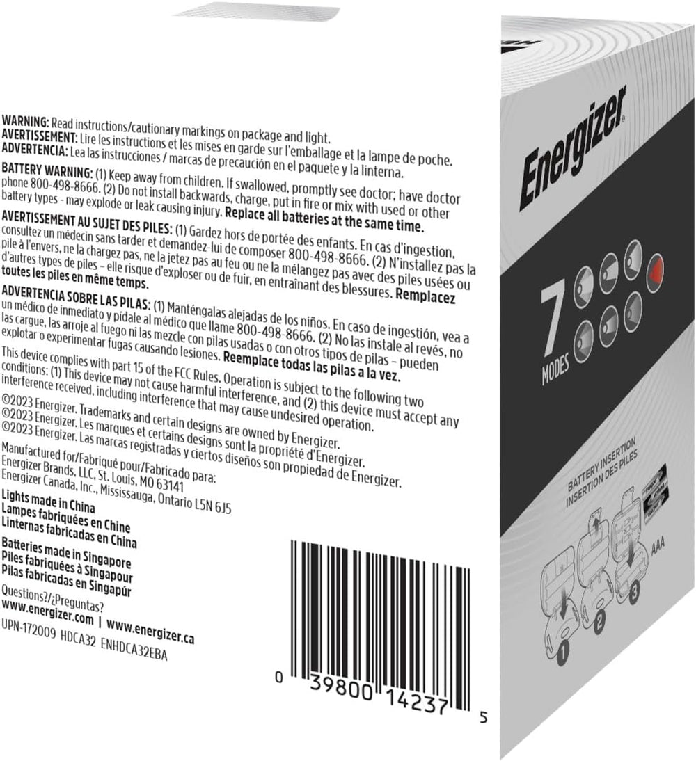 Energizer etiqueta y materiales del producto mostrando especificaciones
