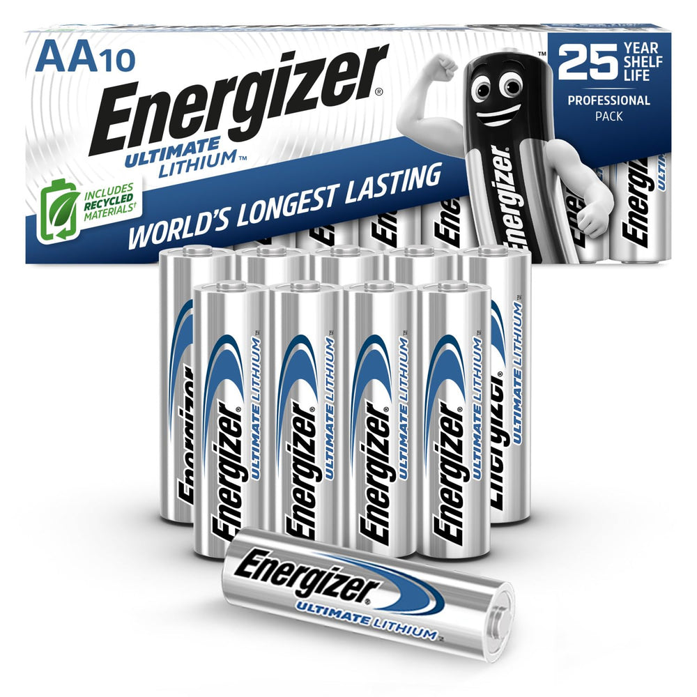 Energizer embalaje frontal mostrando paquete de 10 y beneficio duración prolongada