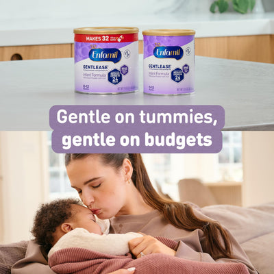 Enfamil Gentlease powder close-up highlighting fine texture for easy mixing