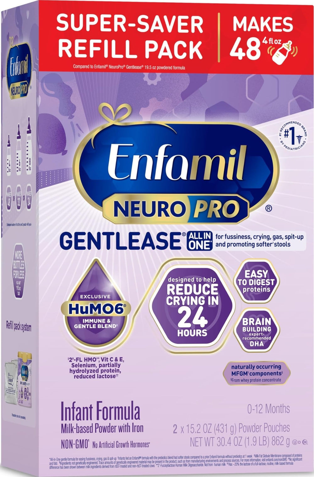 Enfamil box front view showing NeuroPro Gentlease branding and benefits