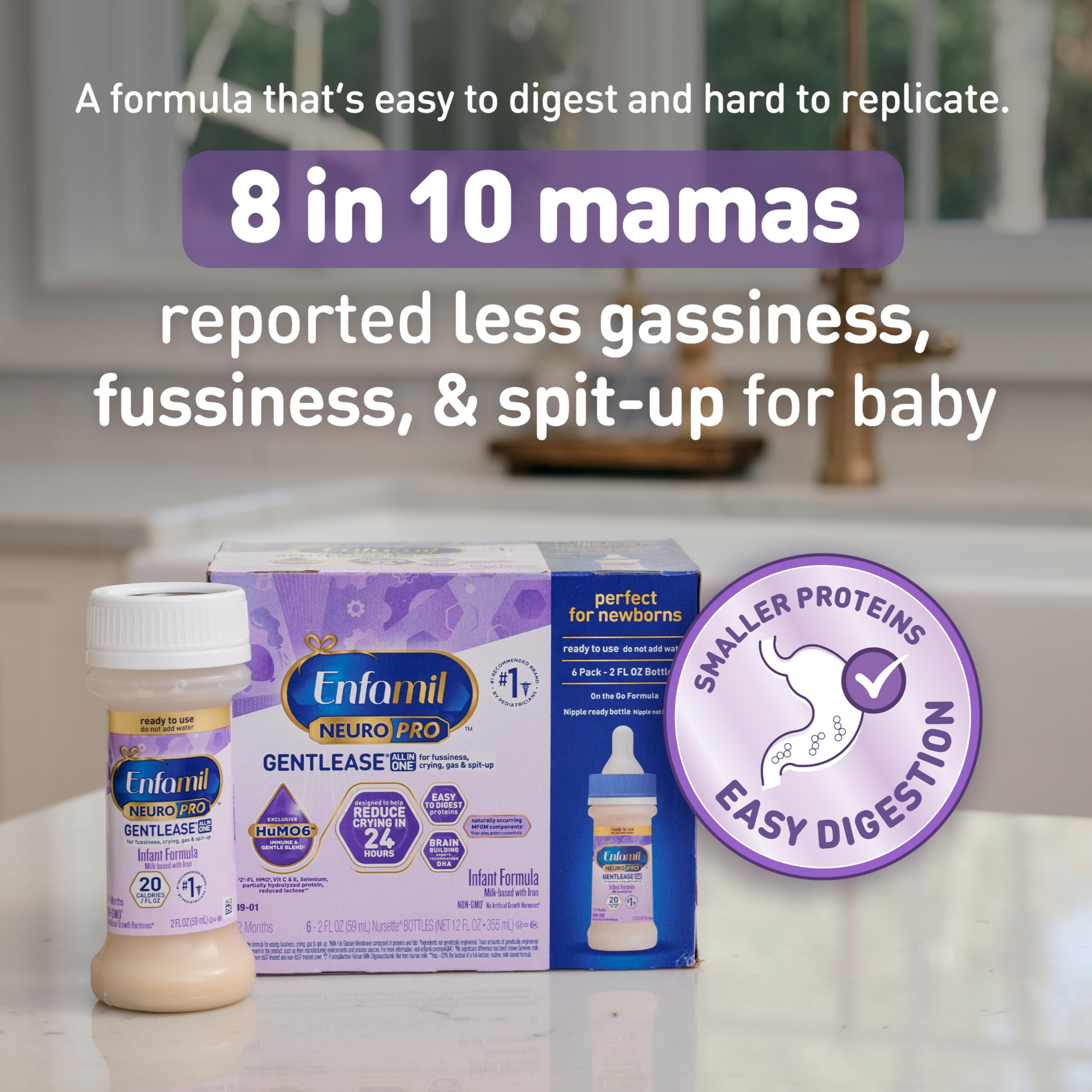 Enfamil NeuroPro vista de la textura y color del contenido que transmite suavidad digestiva
