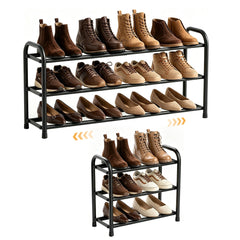 ENJOYBASICS estantería frontal mostrando tres niveles y acabado negro para ordenar zapatos