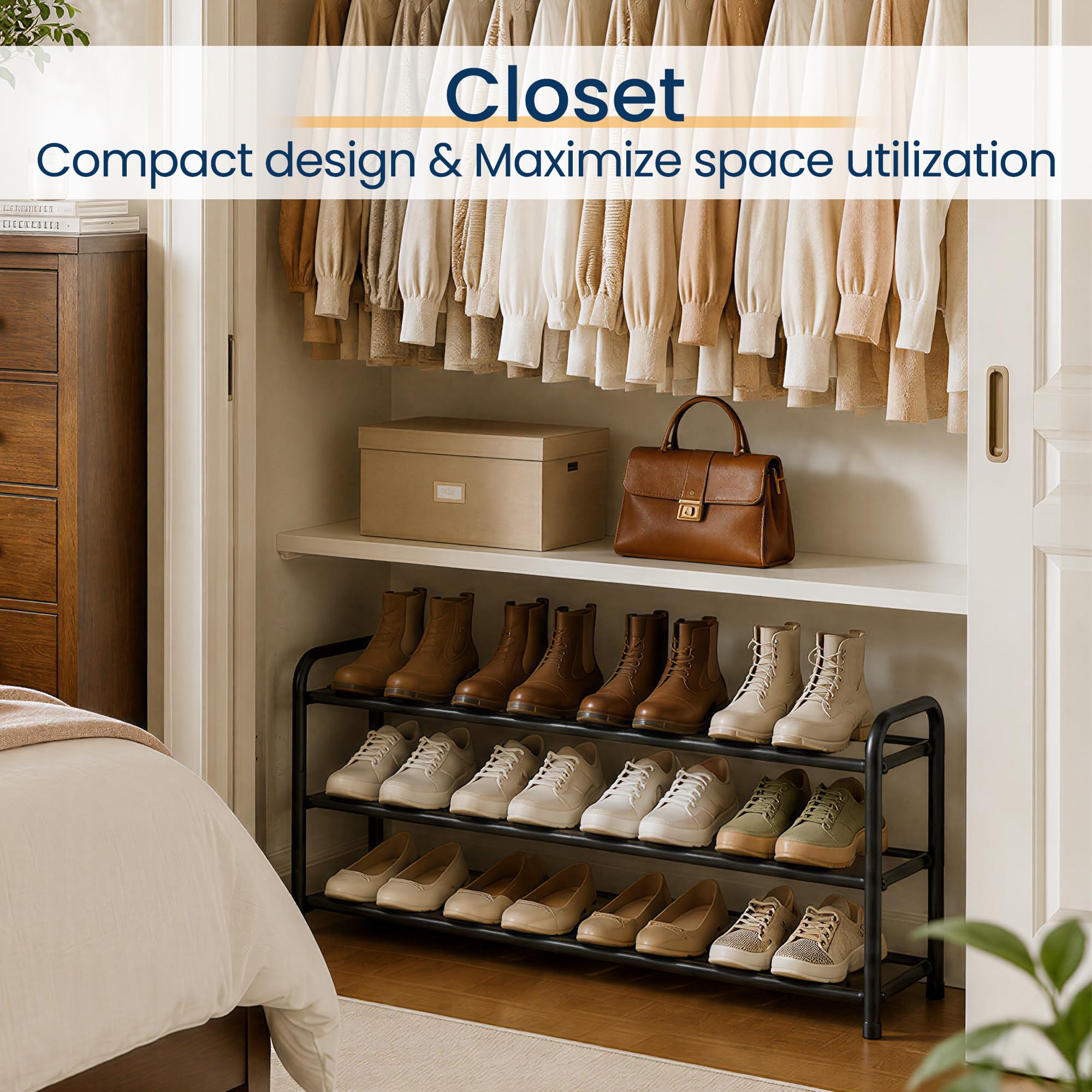 ENJOYBASICS estantería en entrada con zapatos ordenados optimizando espacio útil