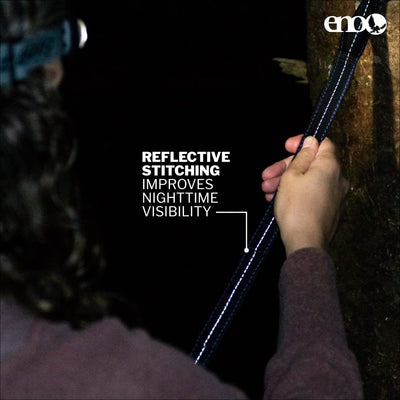 ENO Atlas wide strap wrapped on tree showing reduced bark compression and eco-friendly design