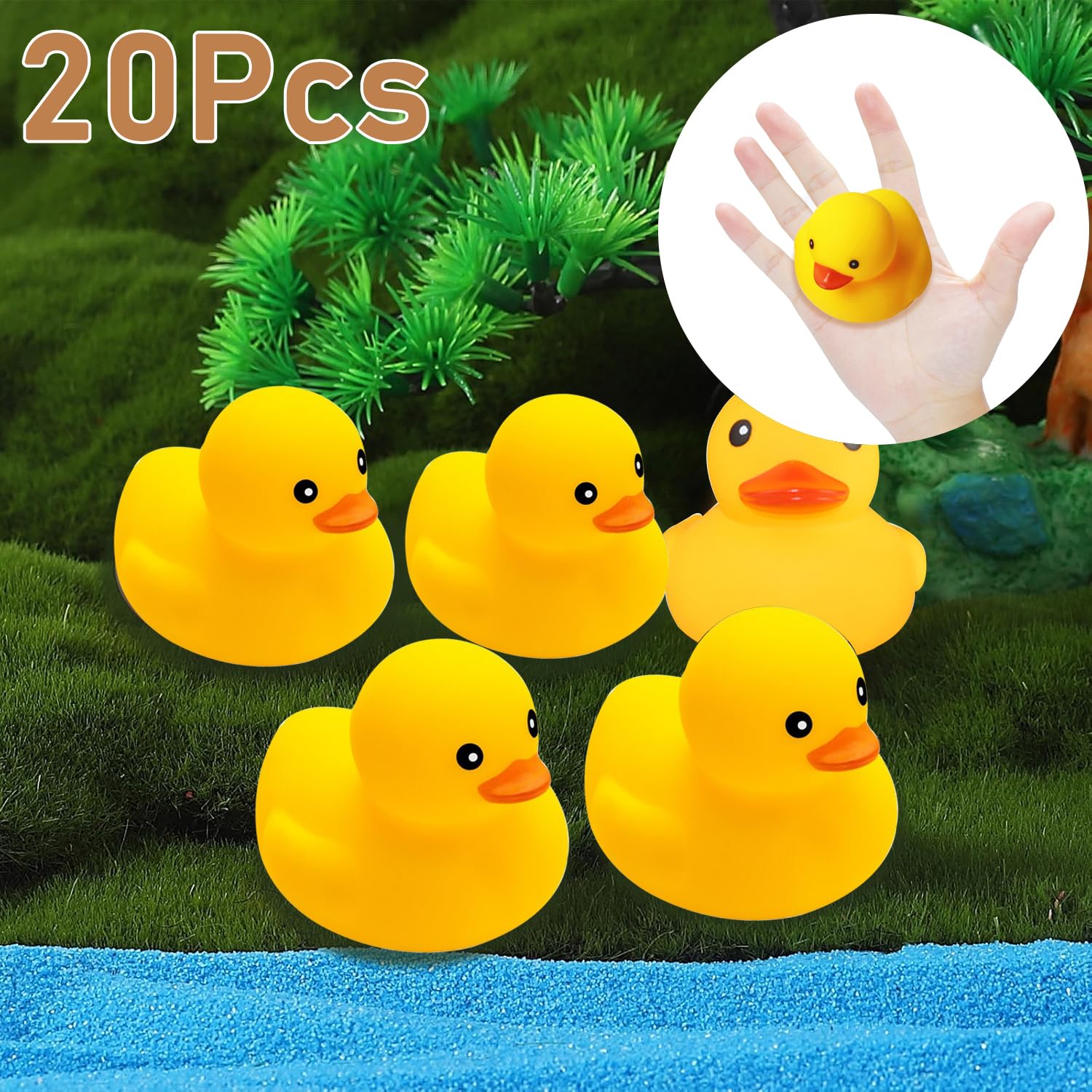 Ensbelei varios patitos flotando en baño para diversión acuática