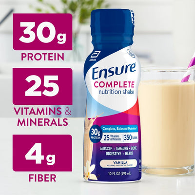 Botella de Ensure COMPLETE en mano para llevar, comodidad inmediata
