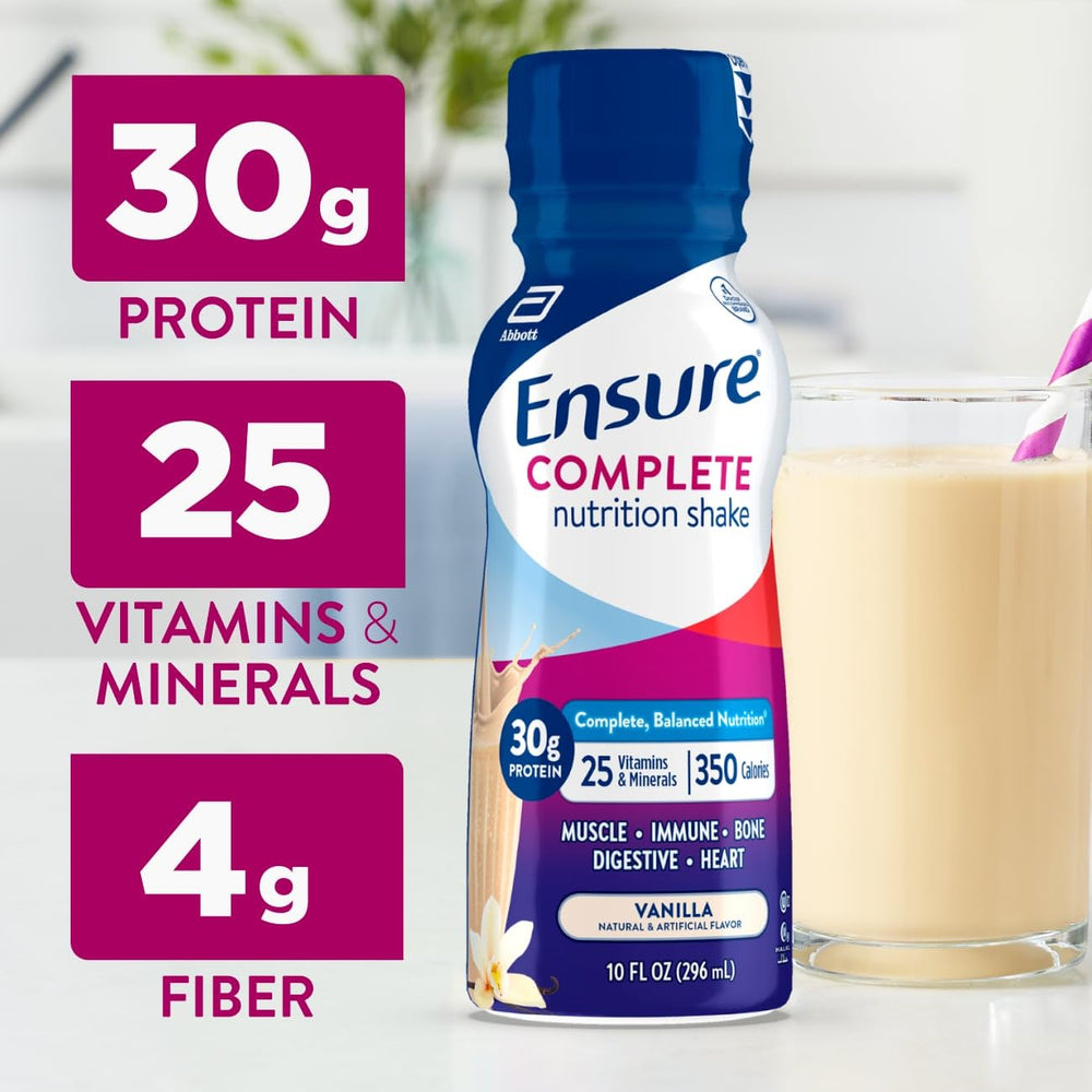 Botella de Ensure COMPLETE en mano para llevar, comodidad inmediata