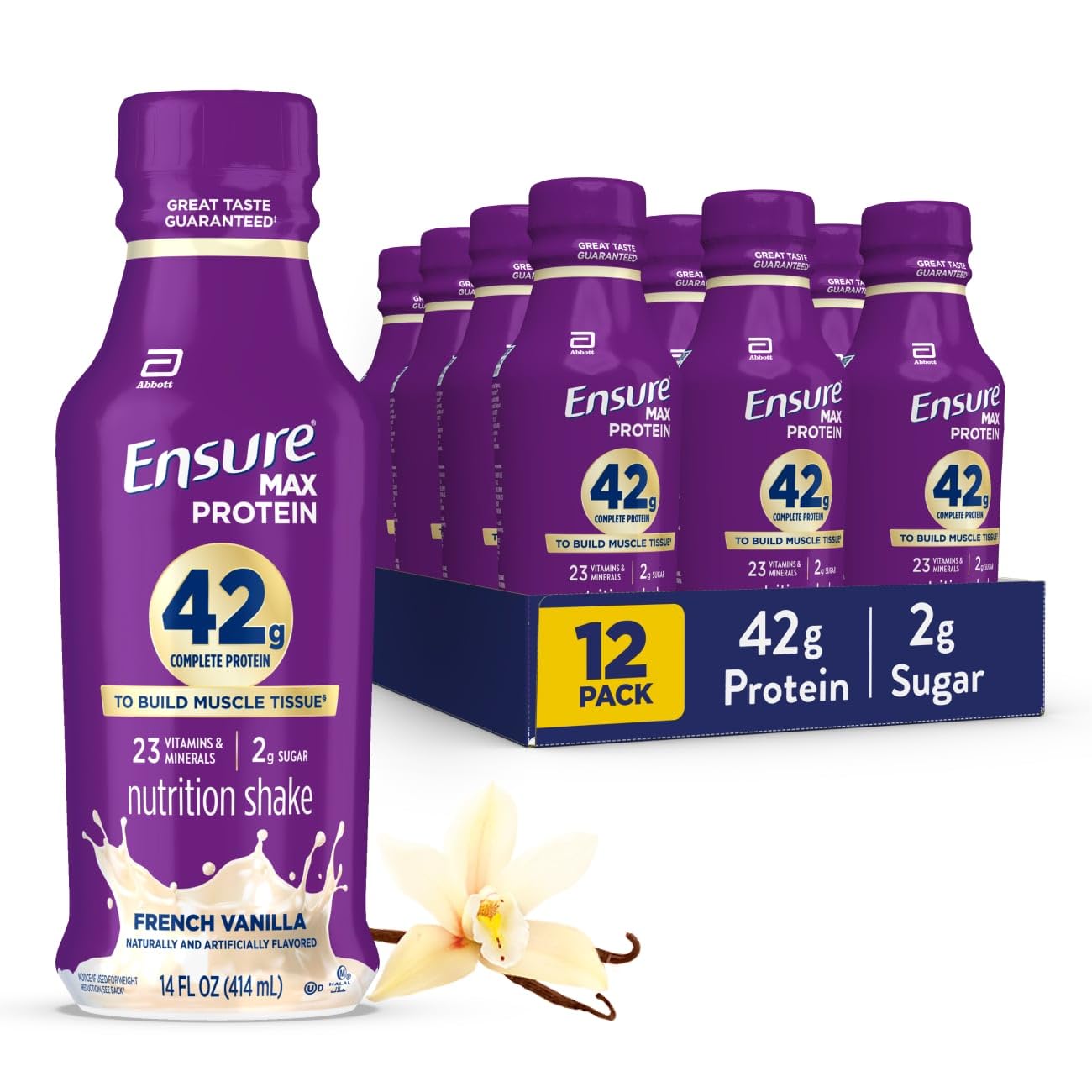 Ensure envase frontal French Vanilla mostrando marca y ventaja proteica
