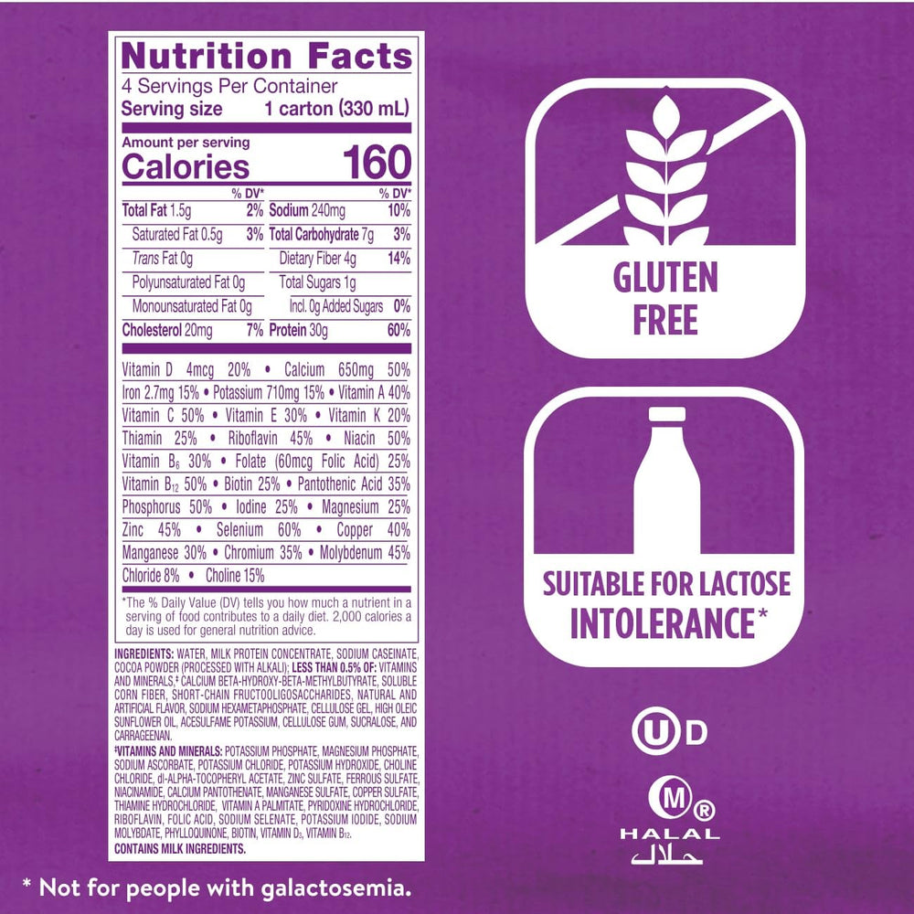Close-up of Ensure nutrition facts panel showing vitamins and minerals benefit